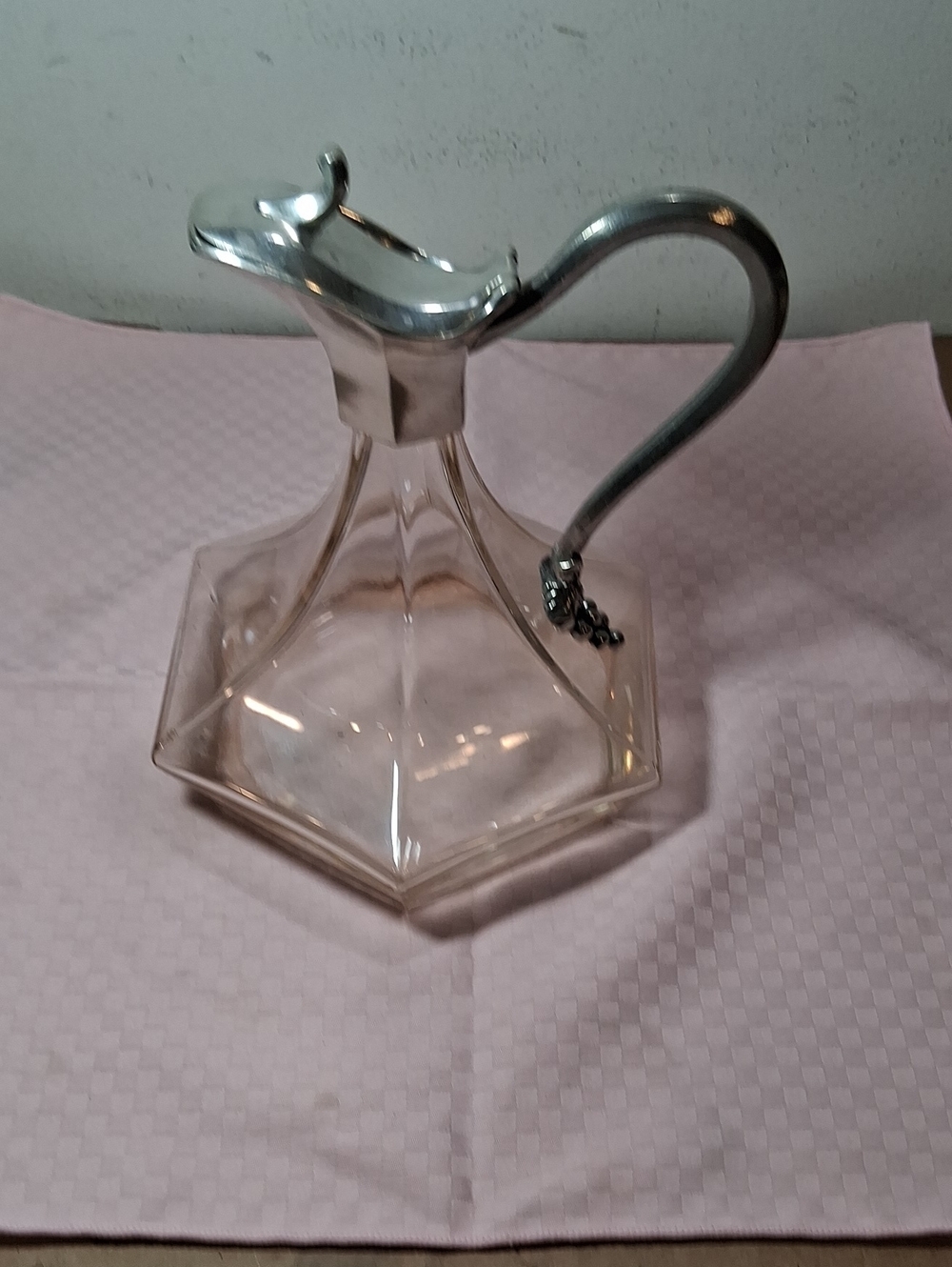 20th Century Handblown Glass & Pewter Carafe by Jean Goardere Wine Grape Handle